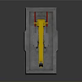 Yellow Oil Pump Jack Model With Concrete Platform Black Yellow Warning Stripes And Red Components