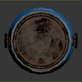 Blue Household Barrel With Brown Lid And Metal Ring Handle Design