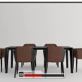 Modern Dining Table Set With Brown Leather Chairs And Black Legs 3d model