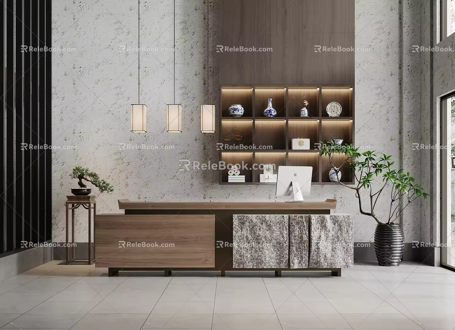 New Chinese Reception Desk Front Office Reception Desk 3d model