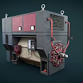 Industrial Machinery With Red Gray Components Hooks Pipes And Control Panel