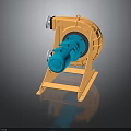 Industrial Blower Equipment With Orange Frame And Blue Motor On Metal Stand
