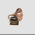 Vintage Electronic Gramophone With Brass Horn Decorative Base And Vinyl Record