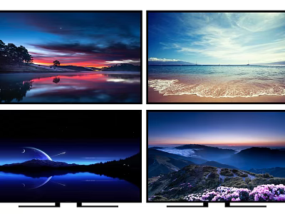 High Quality Computer Monitor Displaying Four Stunning Nature Scenic Wallpapers 3d model