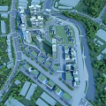 Aerial View Urban Planning With Modern Buildings Green Spaces And Road Networks