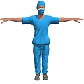 Man in Blue Scrubs Wearing Mask and Cap With Arms Outstretched