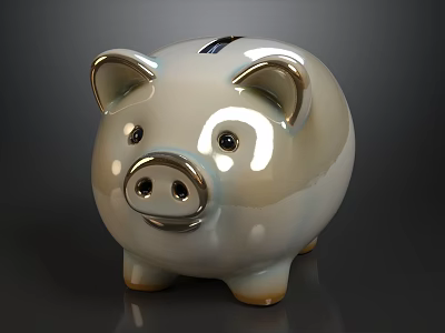 Shiny Glazed Ceramic Piggy Bank With Gold Trim For Home Money Saving Household Decoration 3d model