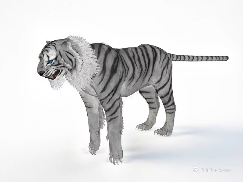 Realistic Gray White Reptile With Black Stripes Standing On White Background 3d model 
