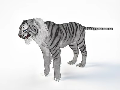 Realistic Gray White Reptile With Black Stripes Standing On White Background 3d model