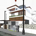 Modern Detached Villa Exterior With White Facade Large Windows And Stone Wall