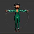 3D Cartoon Character In Green Suit Hat Dark Hair And Outstretched Arms