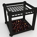 Black Two Tier Storage Shelf with Grid Top and Colorful Small Decorative Items