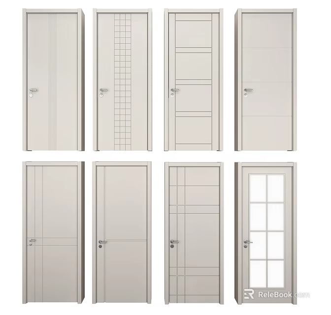 Various Light Color Flush Doors With Different Panel And Glass Designs 3d model