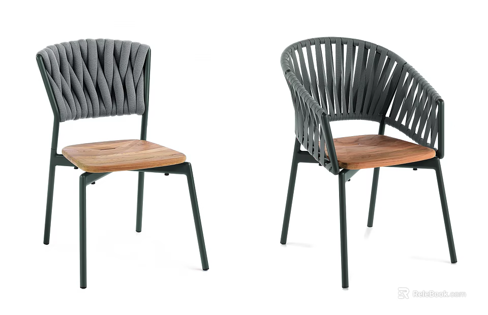 Modern Leisure Chairs With Woven Backrest Wooden Seat And Metal Frame Design 3d model 