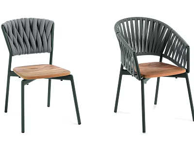 Modern Leisure Chairs With Woven Backrest Wooden Seat And Metal Frame Design 3d model