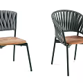 Modern Leisure Chairs With Woven Backrest Wooden Seat And Metal Frame Design