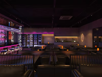 Modern Bar Interior Design With Bar Counter Seating Area And Ambient Lighting 3d model