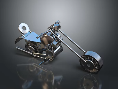 Shiny Metal Custom Motorcycle With Long Handlebars And Sleek Design For 3d model