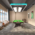 Shopping Mall Store With Multiple Pool Tables Bright Interior Blue Light Strips And Large Windows