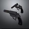 Two Classic Revolvers With Black And Brown Wooden Grips And Polished Metal Barrels Design