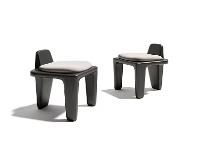 Modern Minimalist Leisure Chairs With Black Wooden Frame And Light Padded Seats 3d model