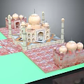 Taj Mahal Architecture with White Domes Minarets and Marble Flooring
