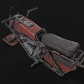 Futuristic Mechanical Motorcycle Featuring Red Black Color Metal Frame And Spring Suspension Design