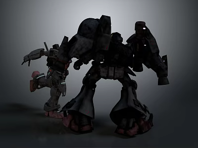 Futuristic Black Mecha Models Featuring Large And Small Robotic Designs 3d model
