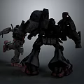 Futuristic Black Mecha Models Featuring Large And Small Robotic Designs