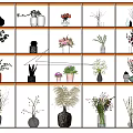 Various Decorative Vases With Flowers And Plants On Illuminated Wall Mounted Shelves