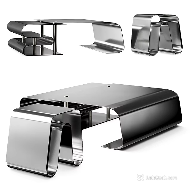 Modern Metallic Coffee Table With Sleek Curved Frame And Smooth Surface 3d model 