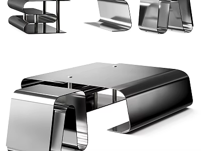 Modern Metallic Coffee Table With Sleek Curved Frame And Smooth Surface 3d model
