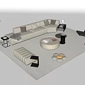 Modern White Sofa Coffee Table Combination With Round Table Accent Pillows And Area Rug 3d model