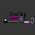 Cyberpunk Style Electronic Laptop With Purple Backlit Keyboard And Accessories