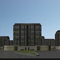 Modern Multi Storey Residential Building With Glass Curtain Walls And Landscaped Courtyard Trees