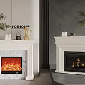 White Marble Fireplace Interior Featuring Decorative Vases Figurines And Realistic Flames