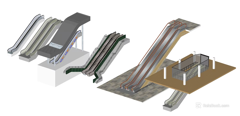 High Quality Escalator Design Diagrams Featuring Multiple Angles And Detailed Views 3d model 