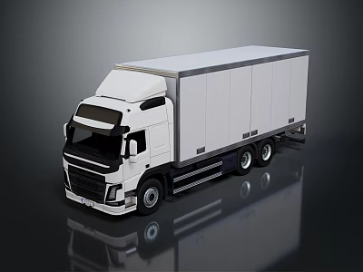 White Modern Box Truck with Aerodynamic Cab and Large Cargo Trailer on Dark Reflective Surface 3d model