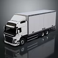 White Modern Box Truck with Aerodynamic Cab and Large Cargo Trailer on Dark Reflective Surface 3d model