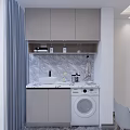 Modern Kitchen Interior Design With Gray Cabinets Marble Countertop And Appliances