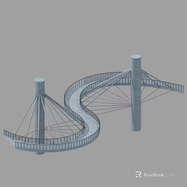 Modern Spiral Bridge Design Featuring Double Pillars And Cable Structure 3d model