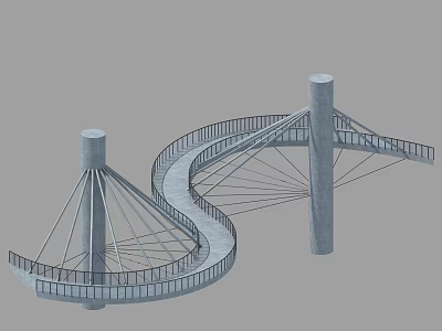 Modern Spiral Bridge Design Featuring Double Pillars And Cable Structure 3d model
