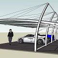 Modern Carport Structure With Metal Frame Transparent Roof And White Sports Car