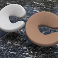Modern C Shaped White and Brown Stools with Metal Base on Marble Textured Floor