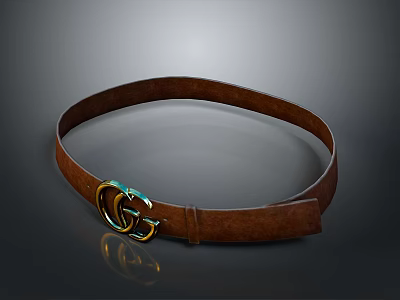 Stylish Brown Leather Belt With Double G Buckle And Smooth Texture Design 3d model