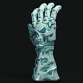 Cartoon Style Light Blue Mechanical Hand Sculpture With Detailed Skull Patterns 3d model