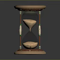 Antique Hourglass With Wooden Base Glass Container And Green And White Decorative Columns