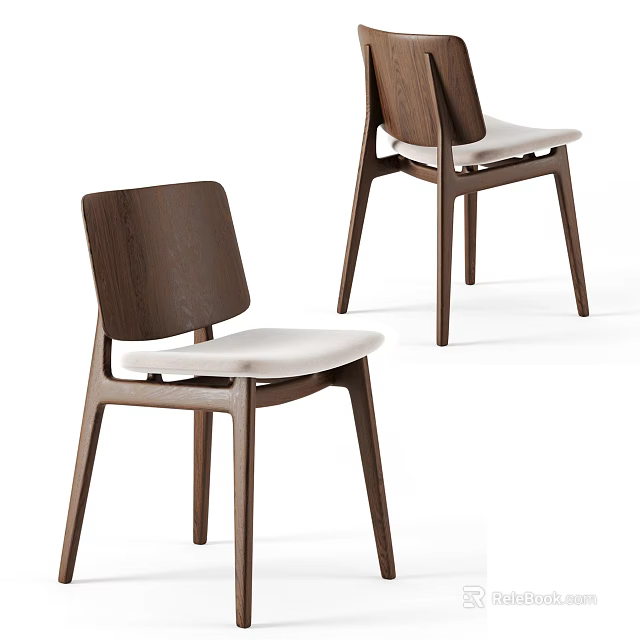 Modern Dark Brown Wooden Dining Chairs With Light Colored Cushions And Backrests 3d model 
