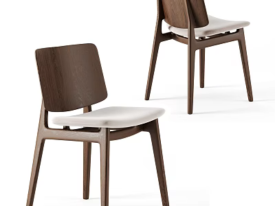 Modern Dark Brown Wooden Dining Chairs With Light Colored Cushions And Backrests 3d model
