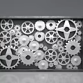 Industrial Style Background Wall With Black Frame And Silver Gears In Various Sizes